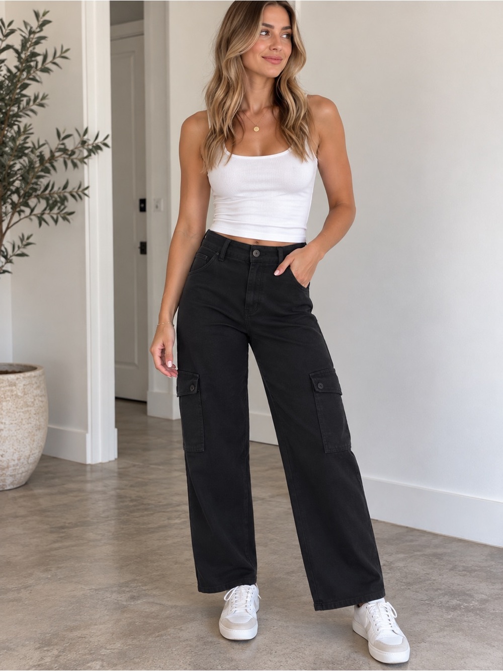 Wilfred Black Wide-Leg Cargo Pants